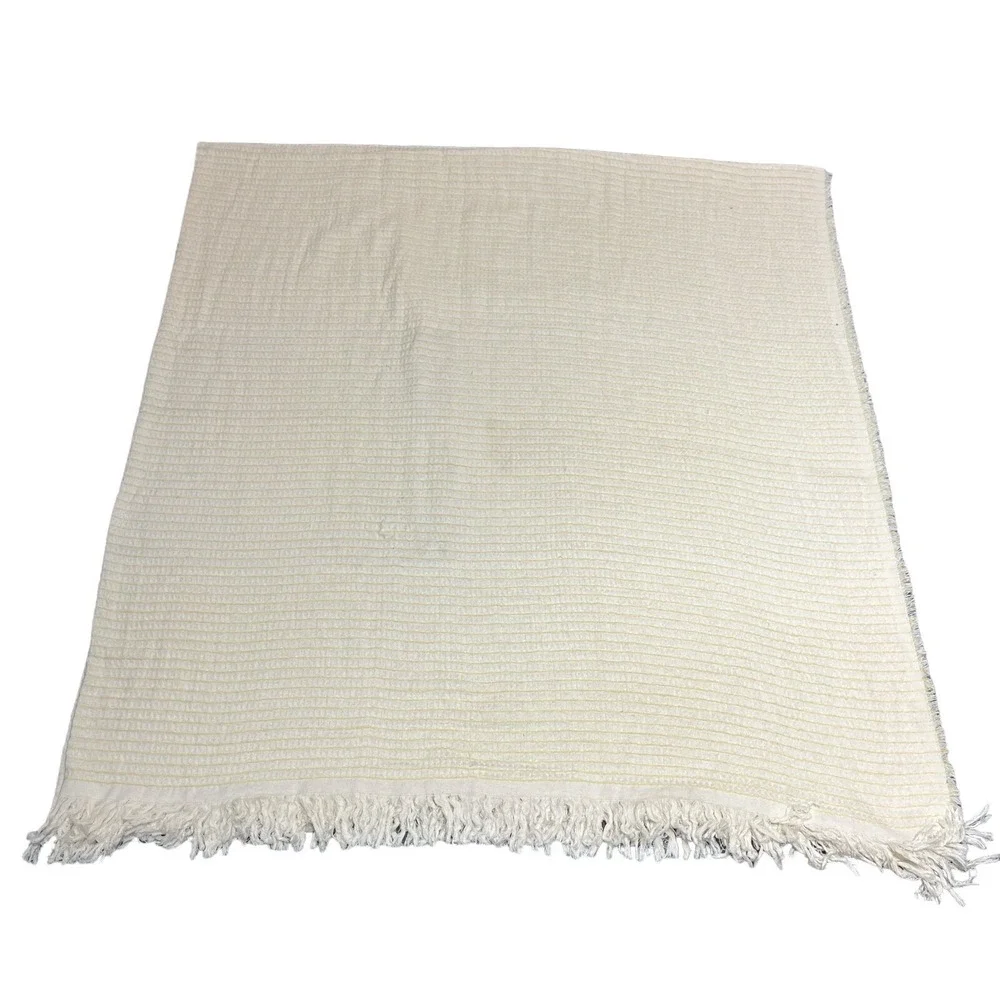 Rachel Ashwell Farmhouse Blanket‎ Throw Yellow Cream Striped Fringe Queen